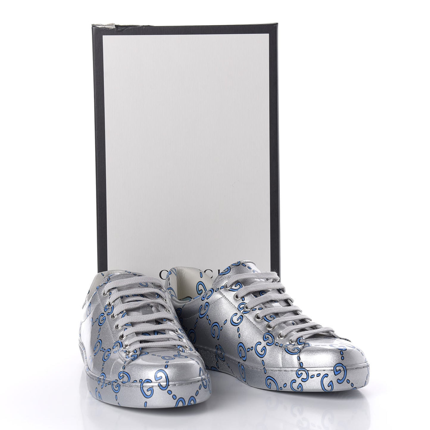 Miro Rubber Wax GucciGhost Print Mens New Ace Sneakers 8.5 Silver