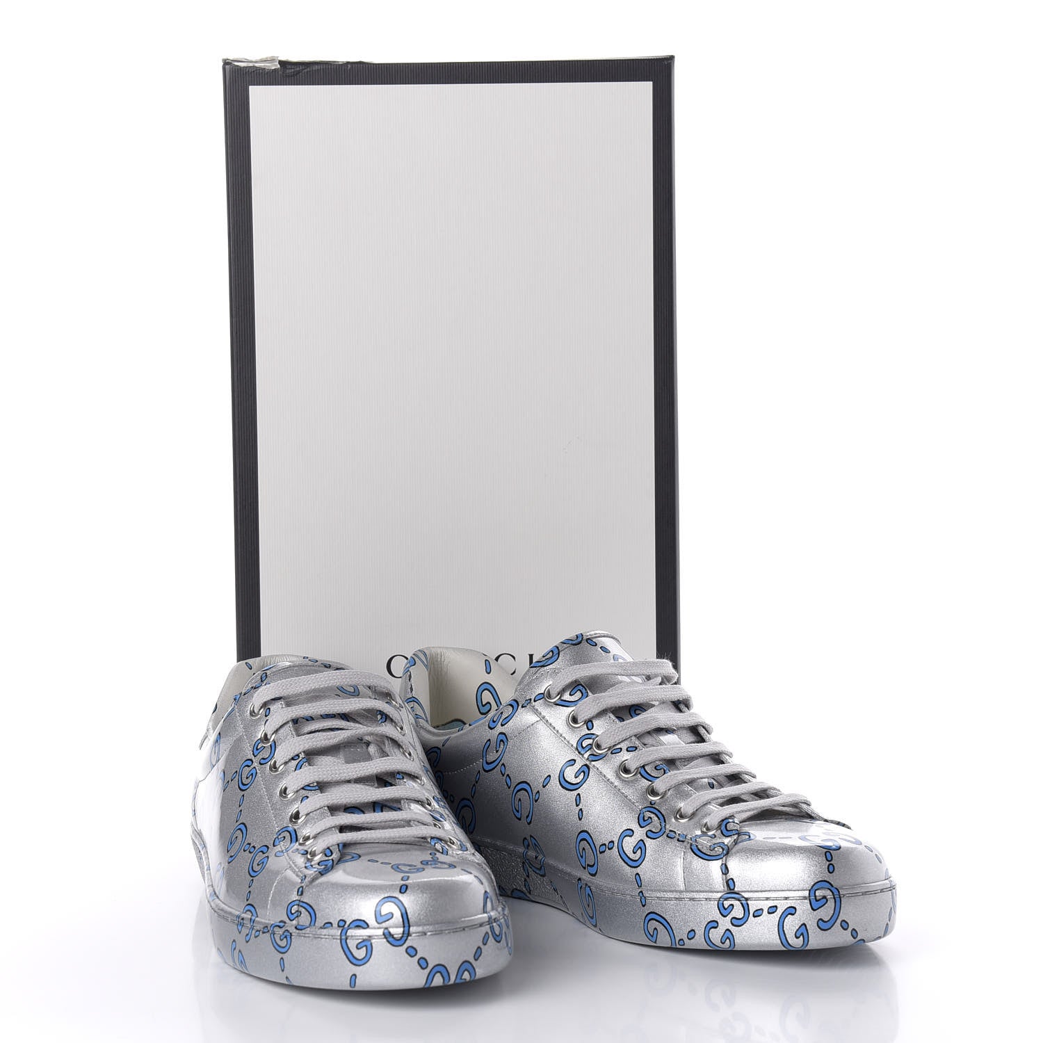 Gucci Miro Rubber Wax GucciGhost Print Mens New Ace Sneakers 8.5 Silver 10 of 10