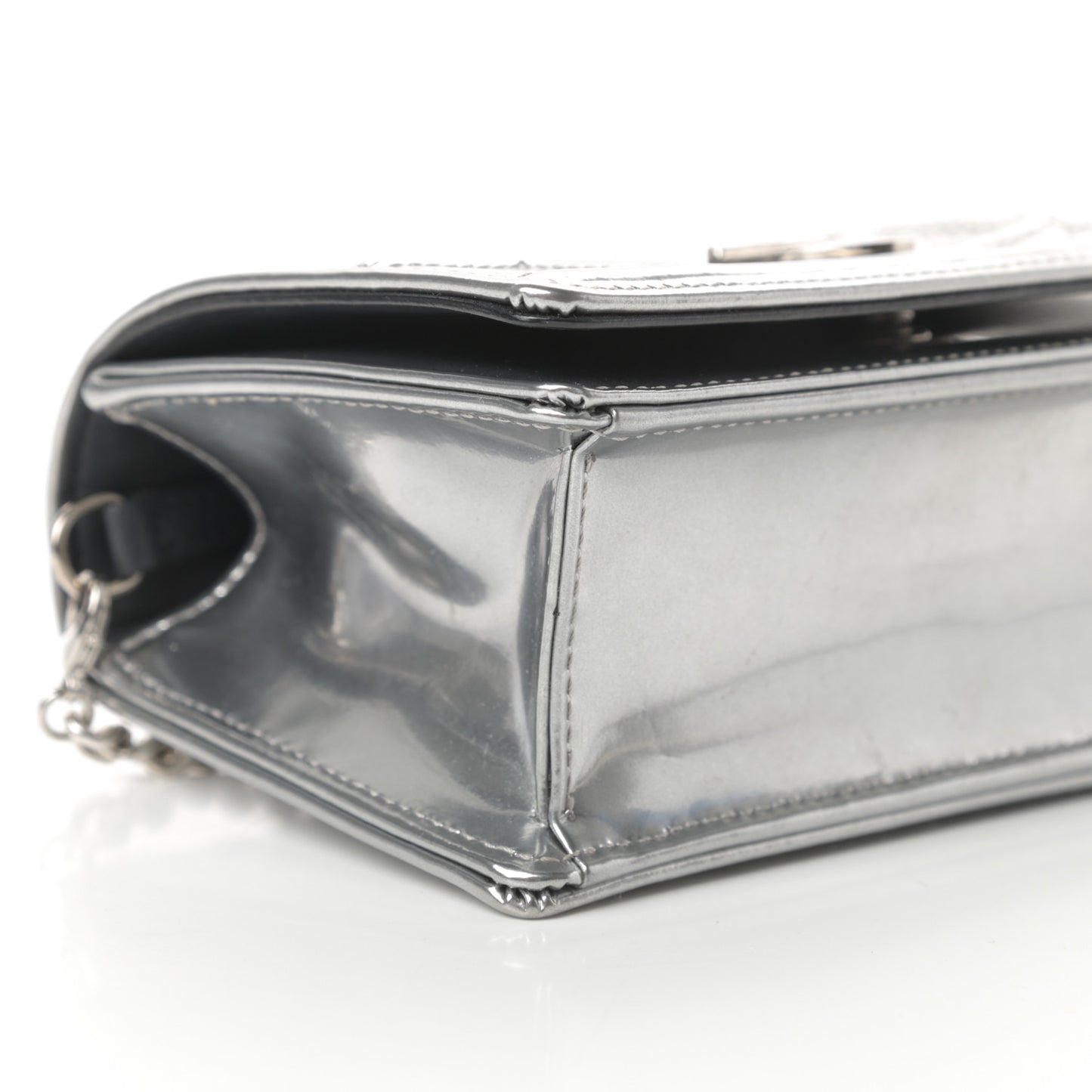 Metallic Patent Micro-Cannage Baby Diorama Flap Bag Silver