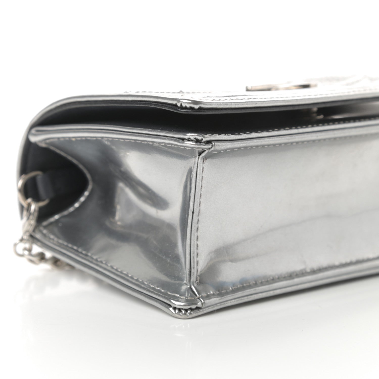 Christian Dior Metallic Patent Micro-Cannage Baby Diorama Flap Bag Silver 9 of 12