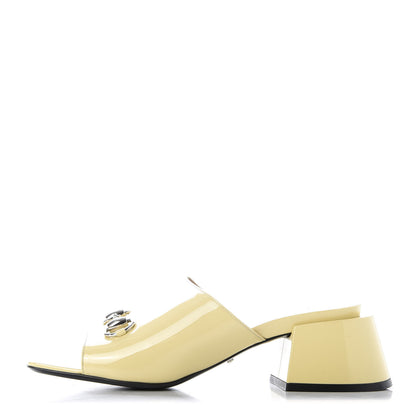 Gucci Patent Lexi Horsebit Mid-Heel Slide Sandals 40 Burro 1 of 10