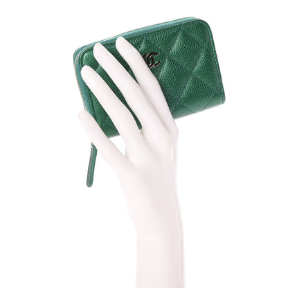 Chanel Metallic Caviar Quilted Zip Coin Purse Green 2 of 8