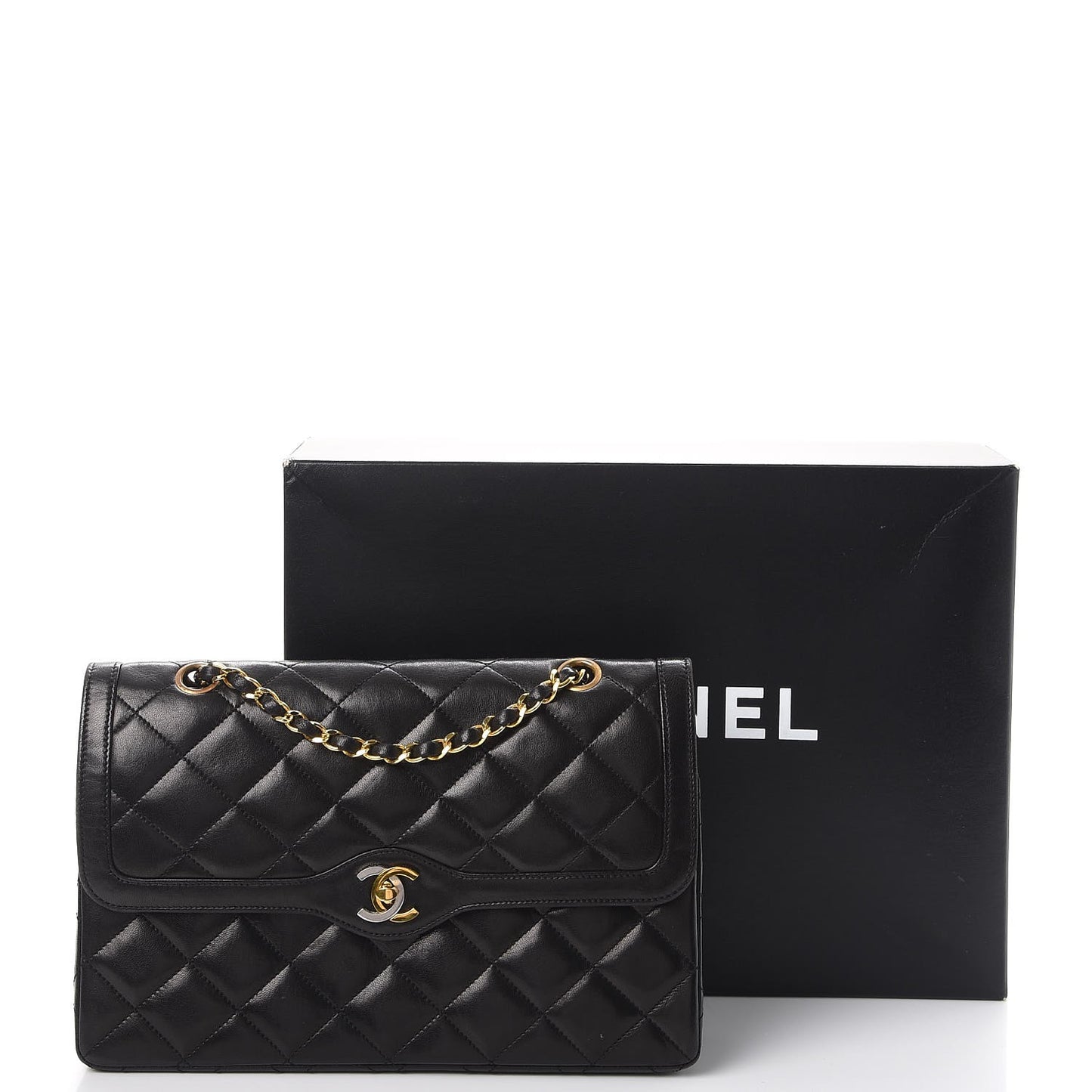 Lambskin Quilted Medium Double Flap Black