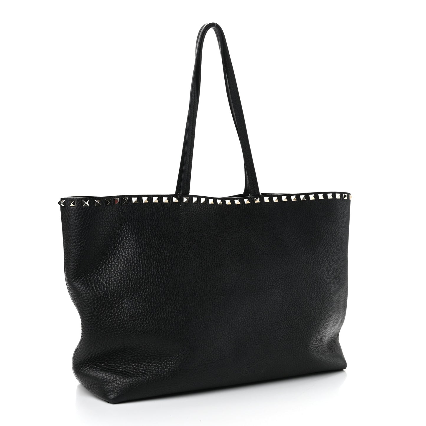 Grained Calfskin Rockstud Shoulder Tote Black