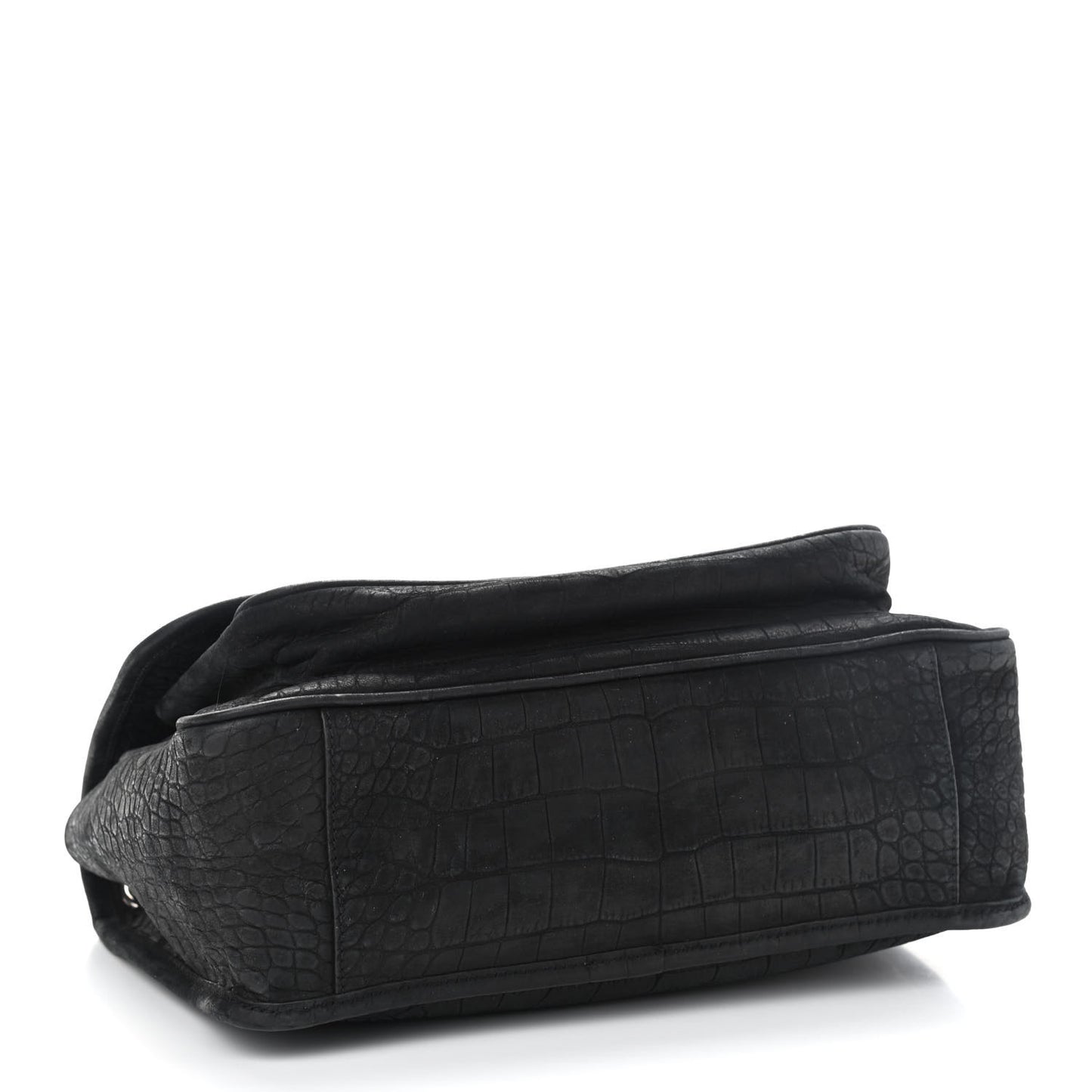 Nubuck Crocodile Embossed Monogram Medium Niki Chain Satchel Black