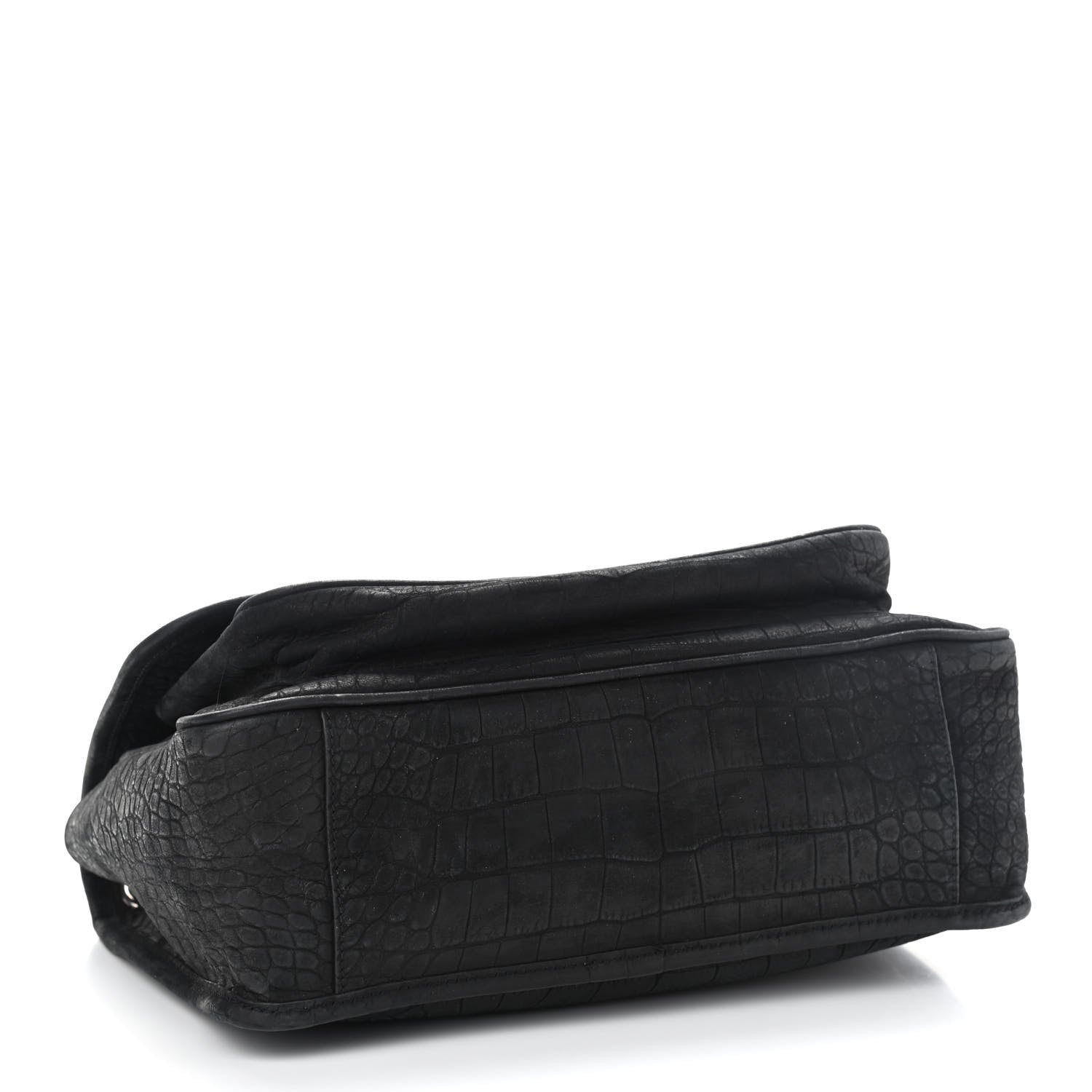 Saint Laurent Nubuck Crocodile Embossed Monogram Medium Niki Chain Satchel Black 4 of 9