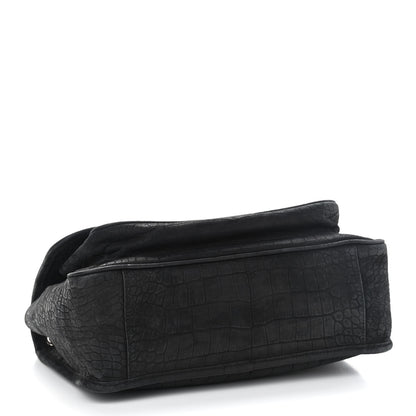 Saint Laurent Nubuck Crocodile Embossed Monogram Medium Niki Chain Satchel Black 4 of 9