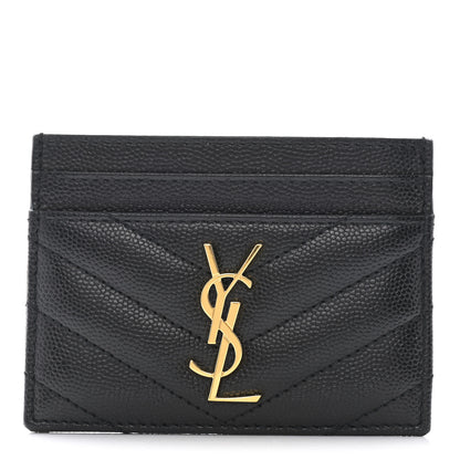 Saint Laurent Grain De Poudre Matelasse Chevron Monogram Credit Card Case Black 1 of 6