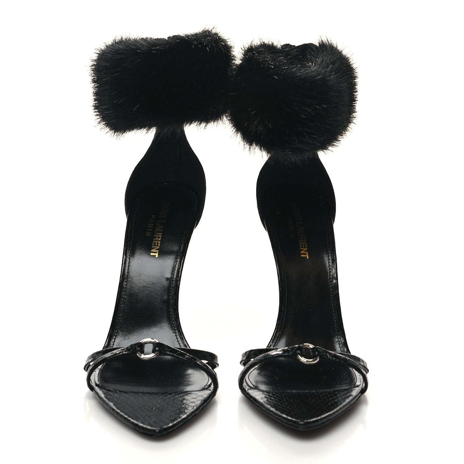Saint Laurent Ayers Faux Furl Gippy 110 Sandals 38.5 Black 2 of 7