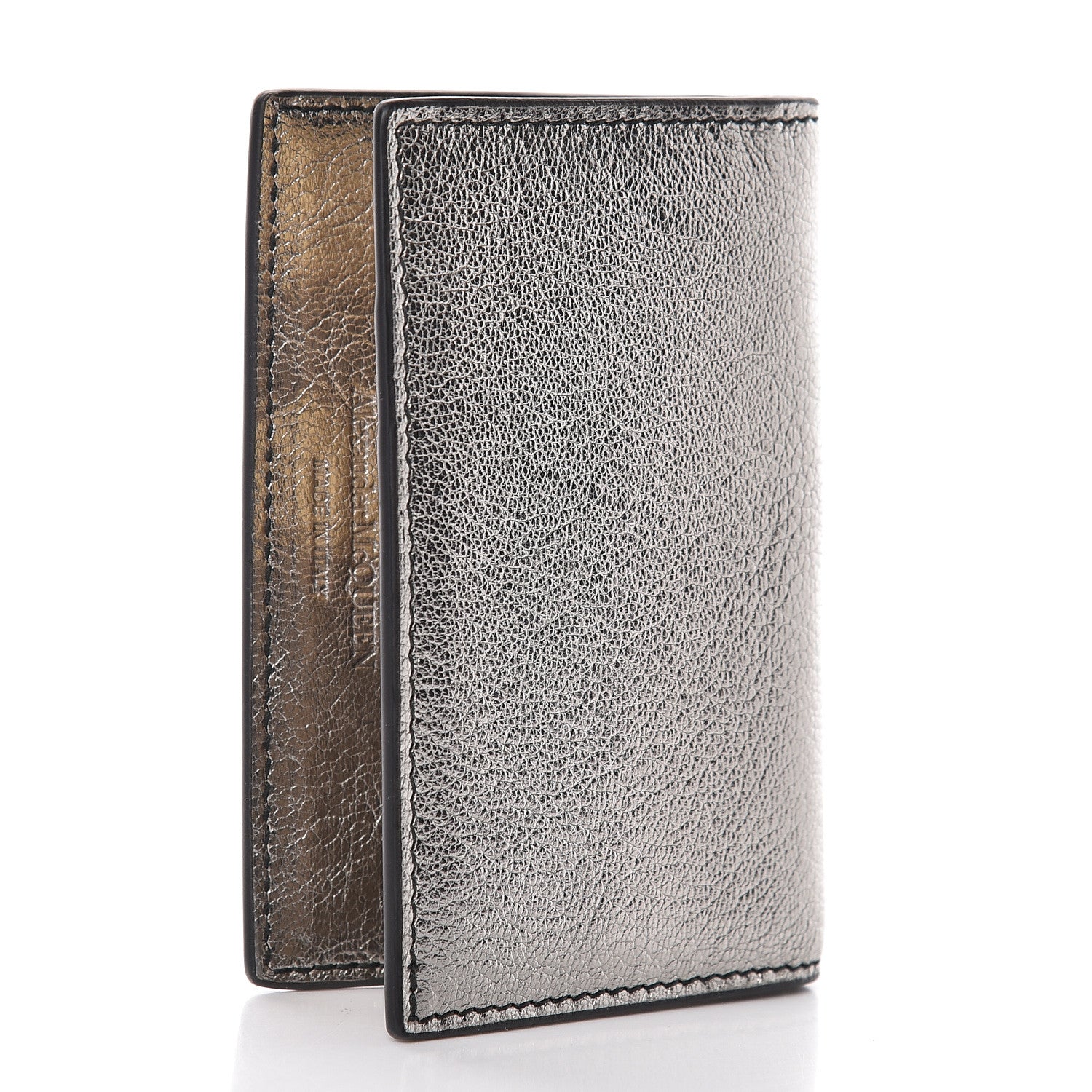 Alexander McQueen Metallic Calfskin Skull Bi Fold Card Holder Silver 3 of 9