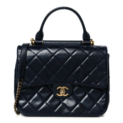 Chanel Glazed Calfskin Quilted Medium Gold Bar Top Handle Flap Black 1 of 11