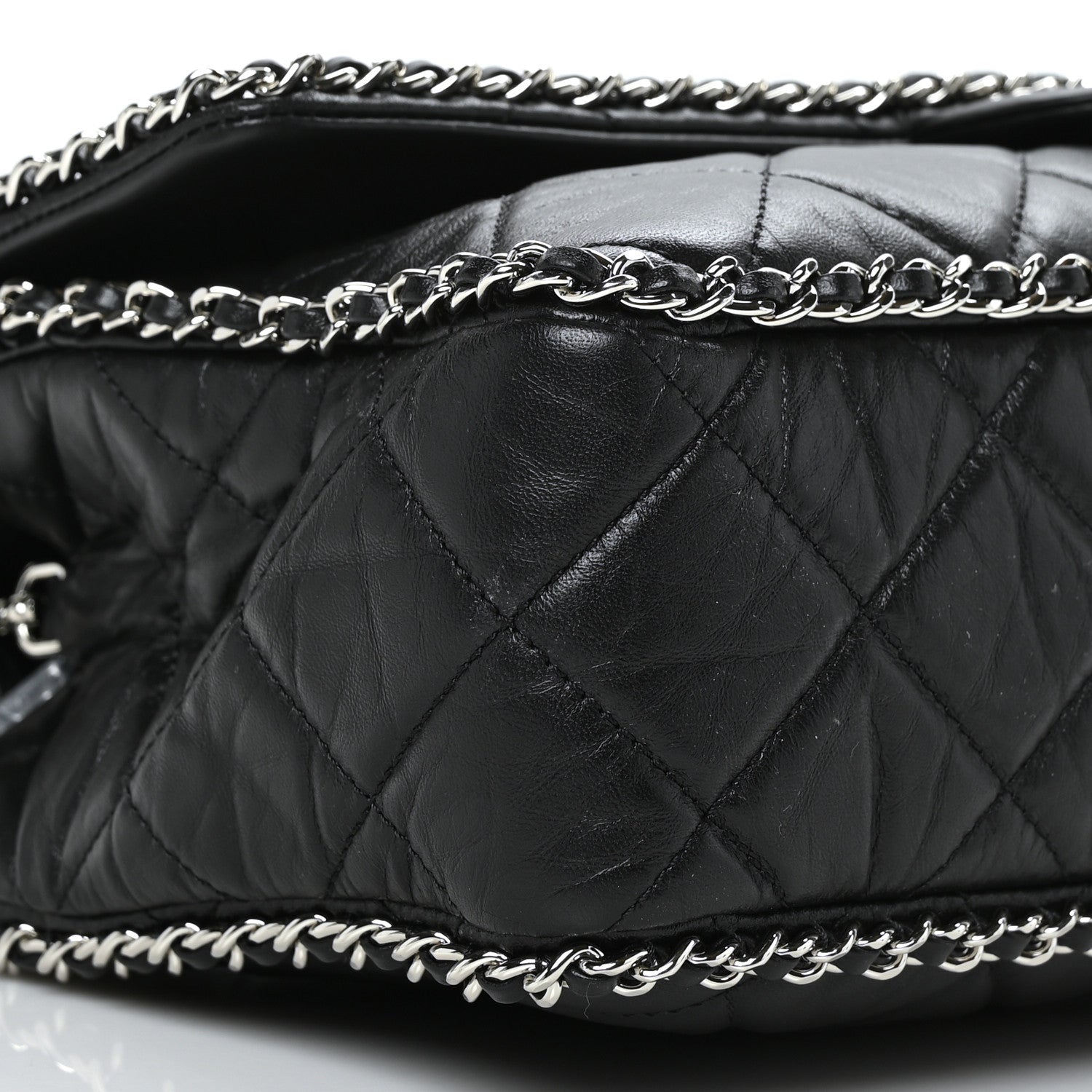 Chanel Crumpled Calfskin Quilted Large Chain All Over Flap Bag Black 8 of 9