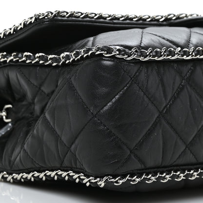Chanel Crumpled Calfskin Quilted Large Chain All Over Flap Bag Black 8 of 9