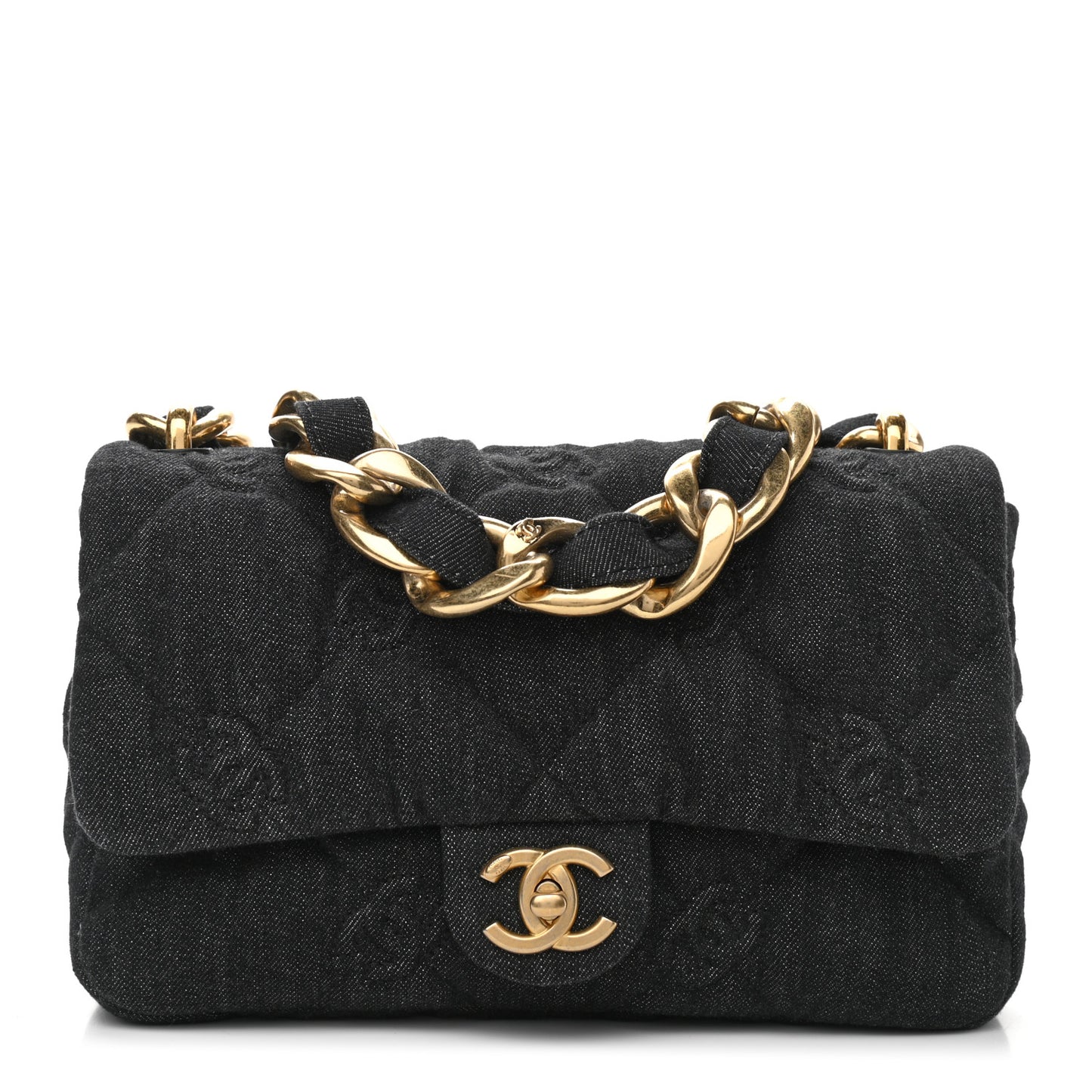 Denim Quilted Medium Funky Town Flap Black