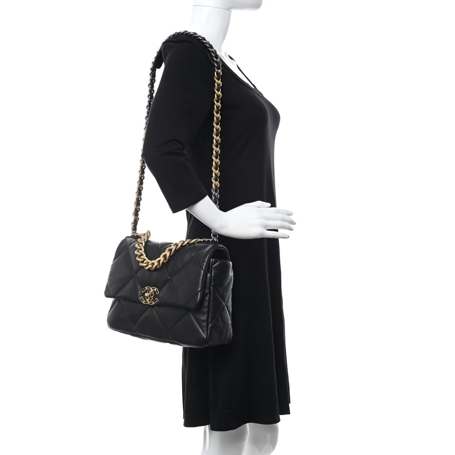 Chanel Lambskin Quilted Large Chanel 19 Flap Black 2 of 9
