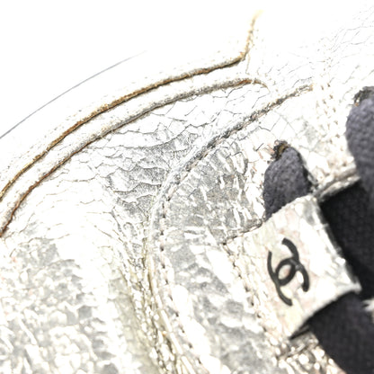 Chanel Metallic Crackled Calfskin CC Sneakers 36 Silver Black Navy 13 of 14