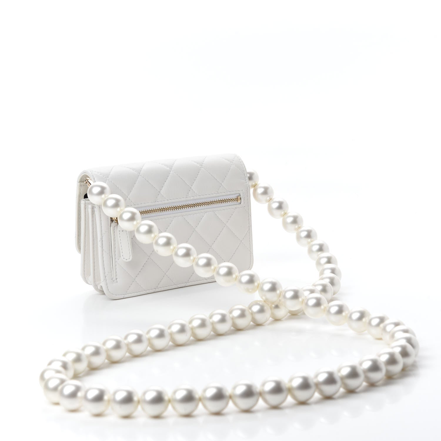 Chanel Calfskin Quilted Mini Maxi Pearls Wallet On Chain WOC White 3 of 11
