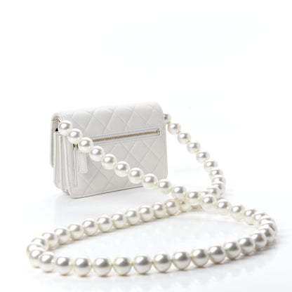 Chanel Calfskin Quilted Mini Maxi Pearls Wallet On Chain WOC White 3 of 11