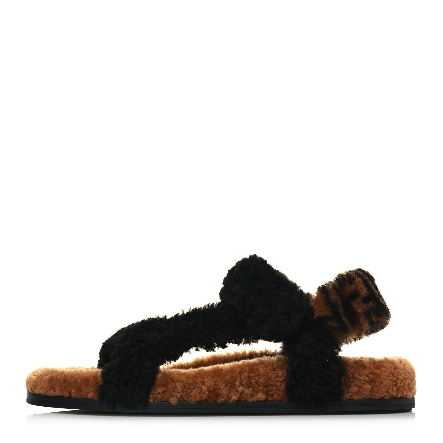Fendi Shearling FF Fendi Feel Sandals 40.5 Tobacco Black 1 of 9