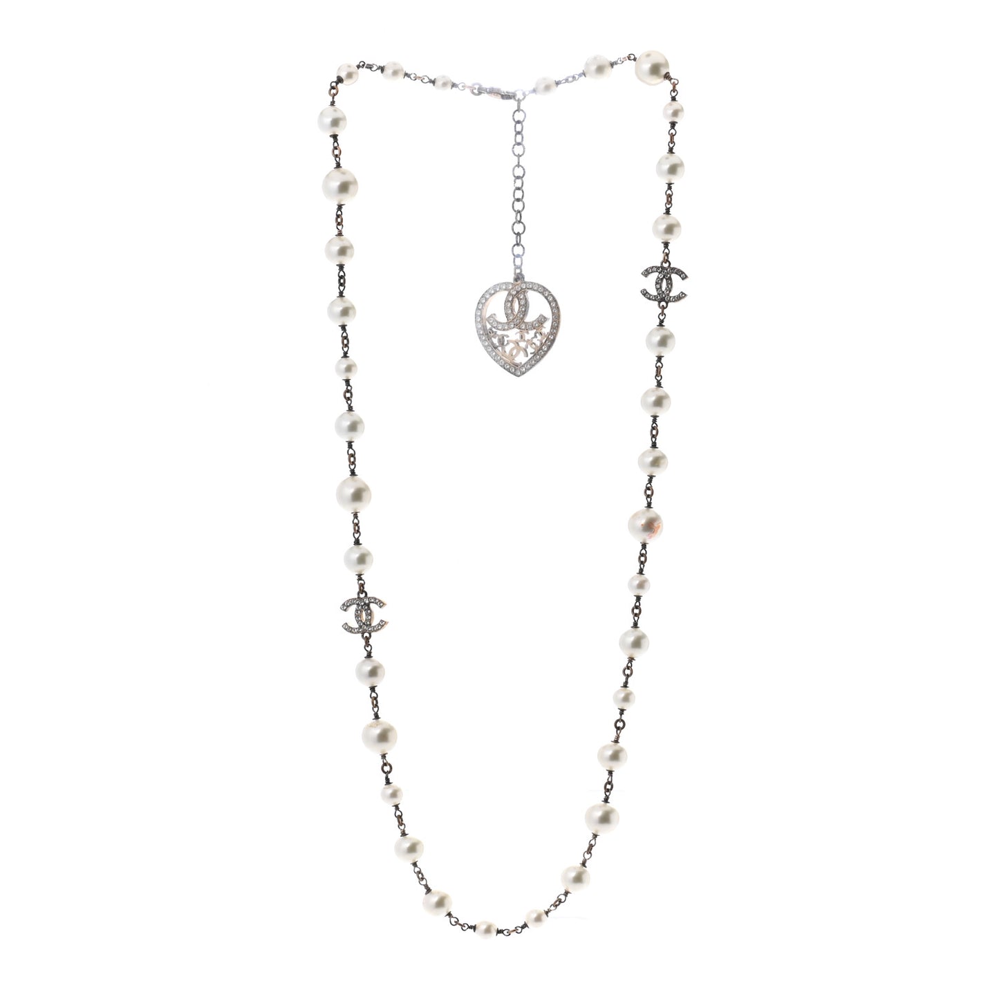 Swarovski Crystal Pearl CC Heart Necklace Gold