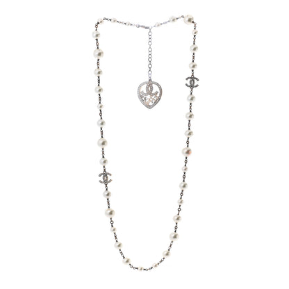 Chanel Swarovski Crystal Pearl CC Heart Necklace Gold 3 of 6