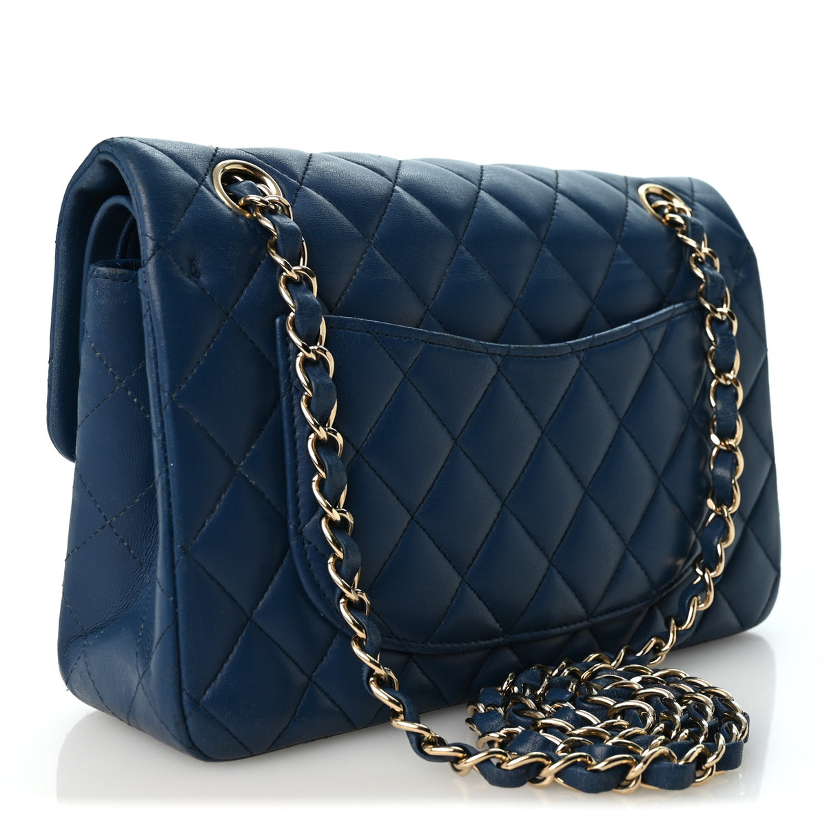 Lambskin Quilted Small Double Flap Blue