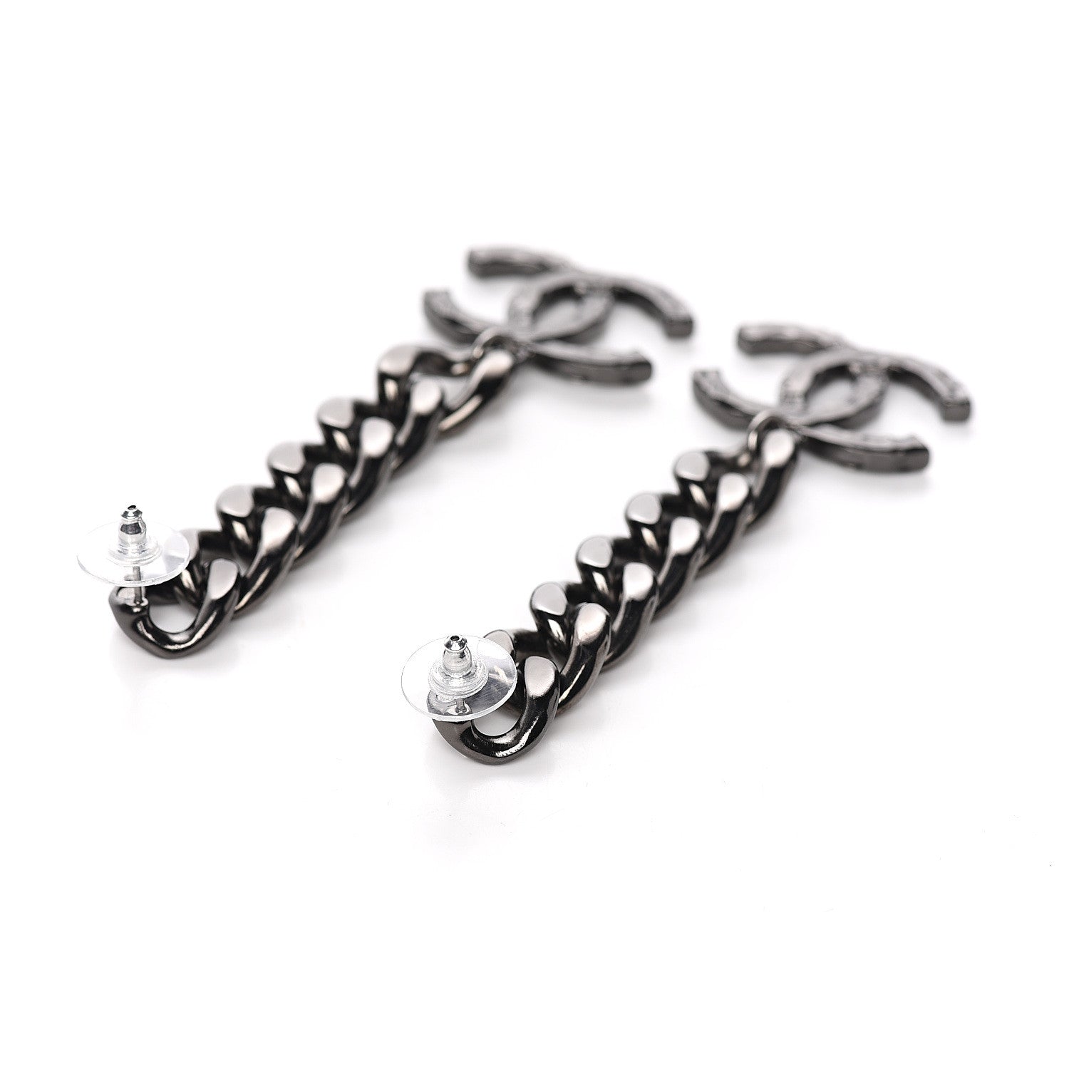 Chanel Metal CC Pick Drop Earrings Ruthenium 3 of 5