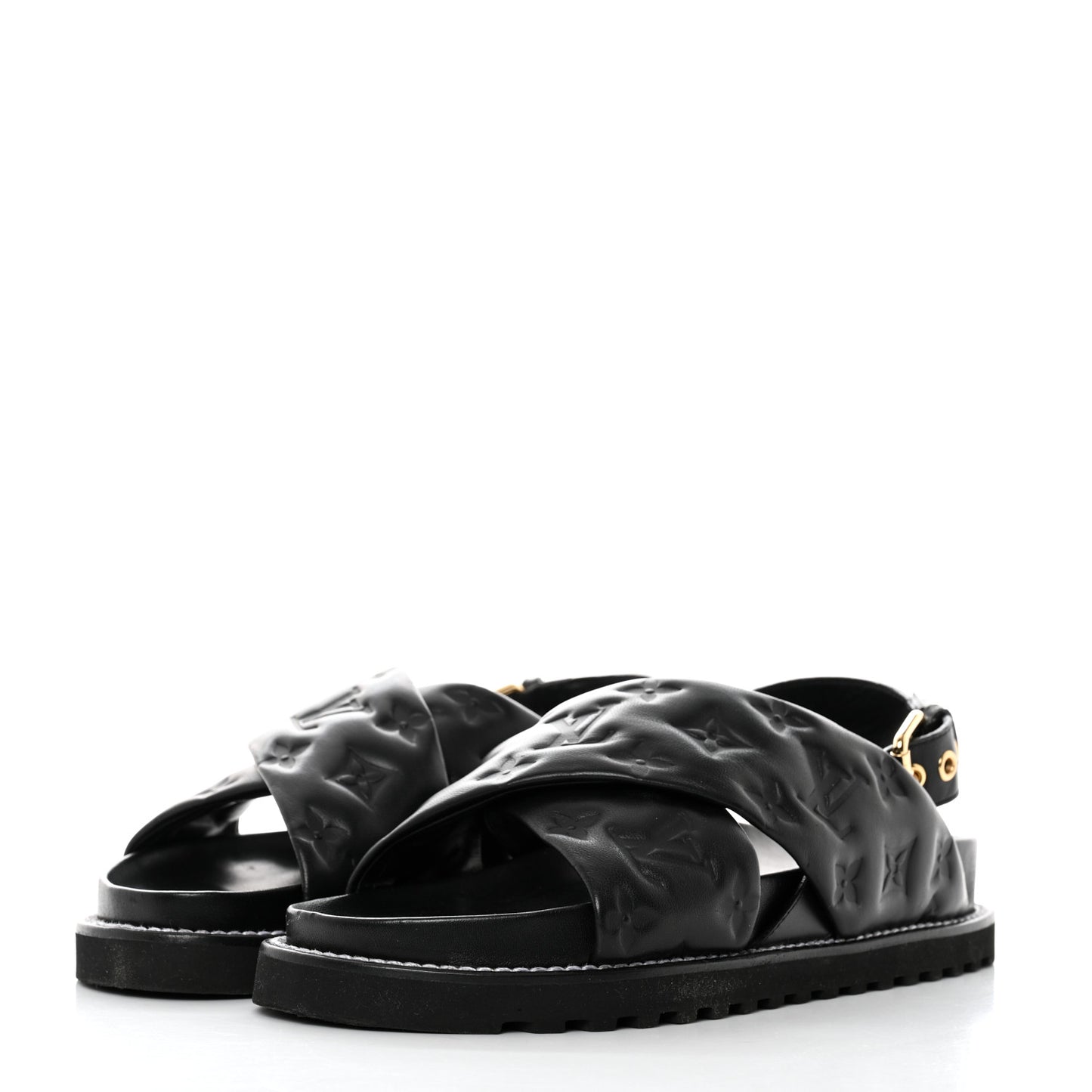 Lambskin Monogram Embossed Paseo Flat Comfort Sandals 40 Black