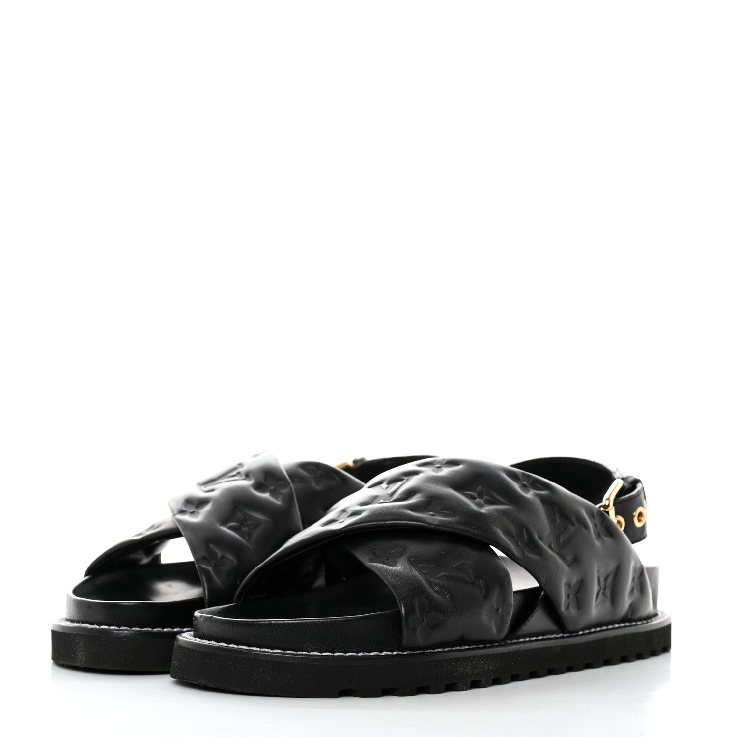 Louis Vuitton Lambskin Monogram Embossed Paseo Flat Comfort Sandals 40 Black 3 of 8