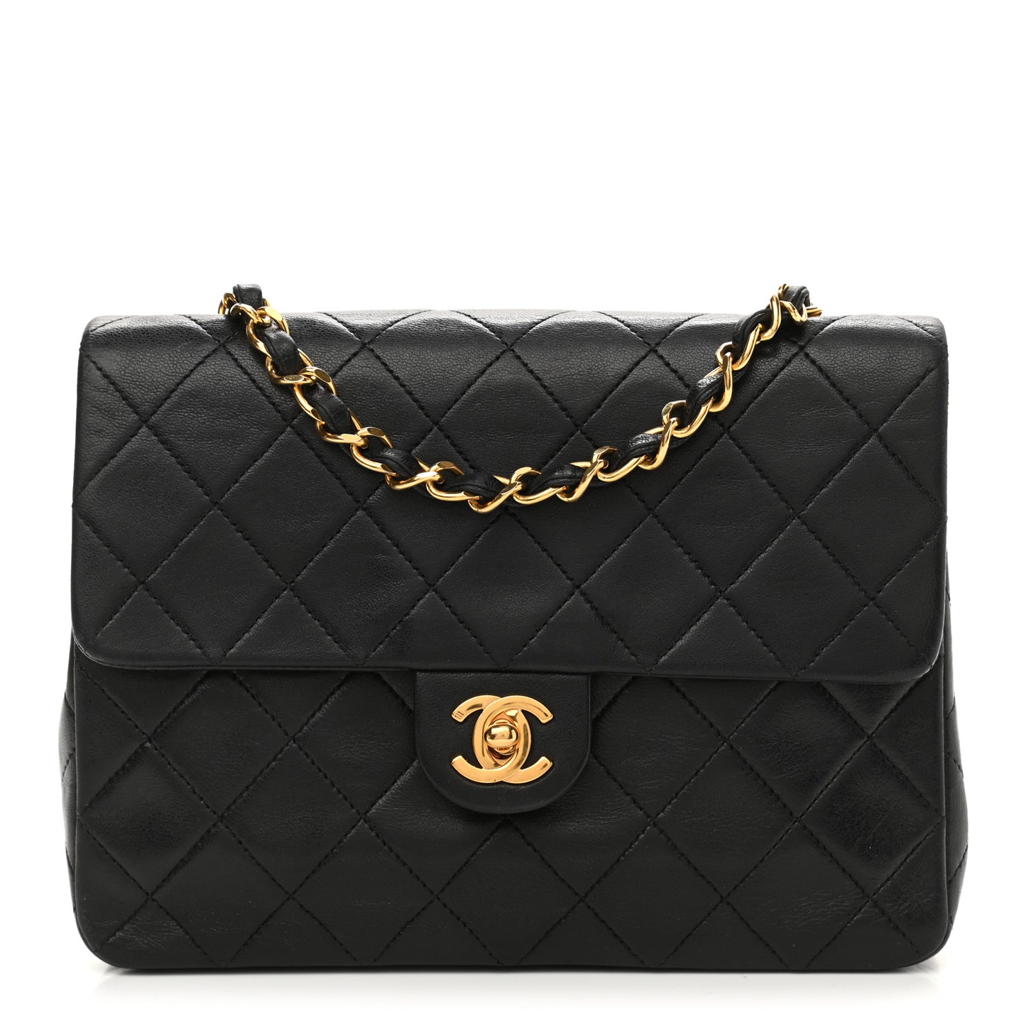 Lambskin Quilted Mini Square Flap Bag Black