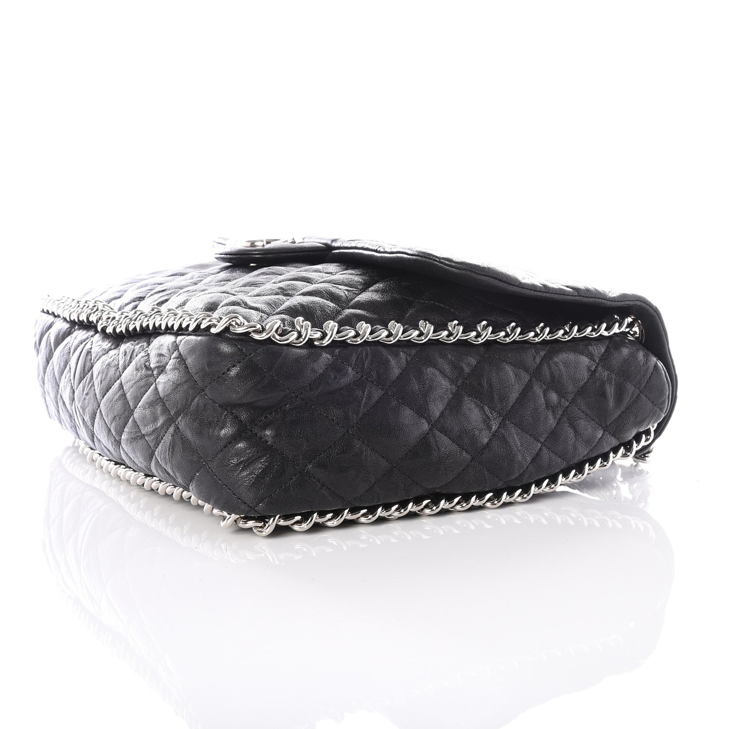Washed Lambskin Quilted Maxi Chain Around Flap Black