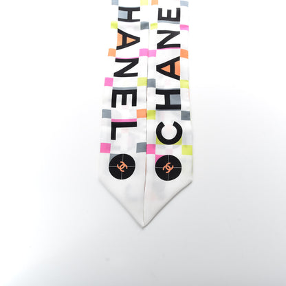 Chanel Silk Logo Slim Bandeau Scarf White Black Orange 3 of 3