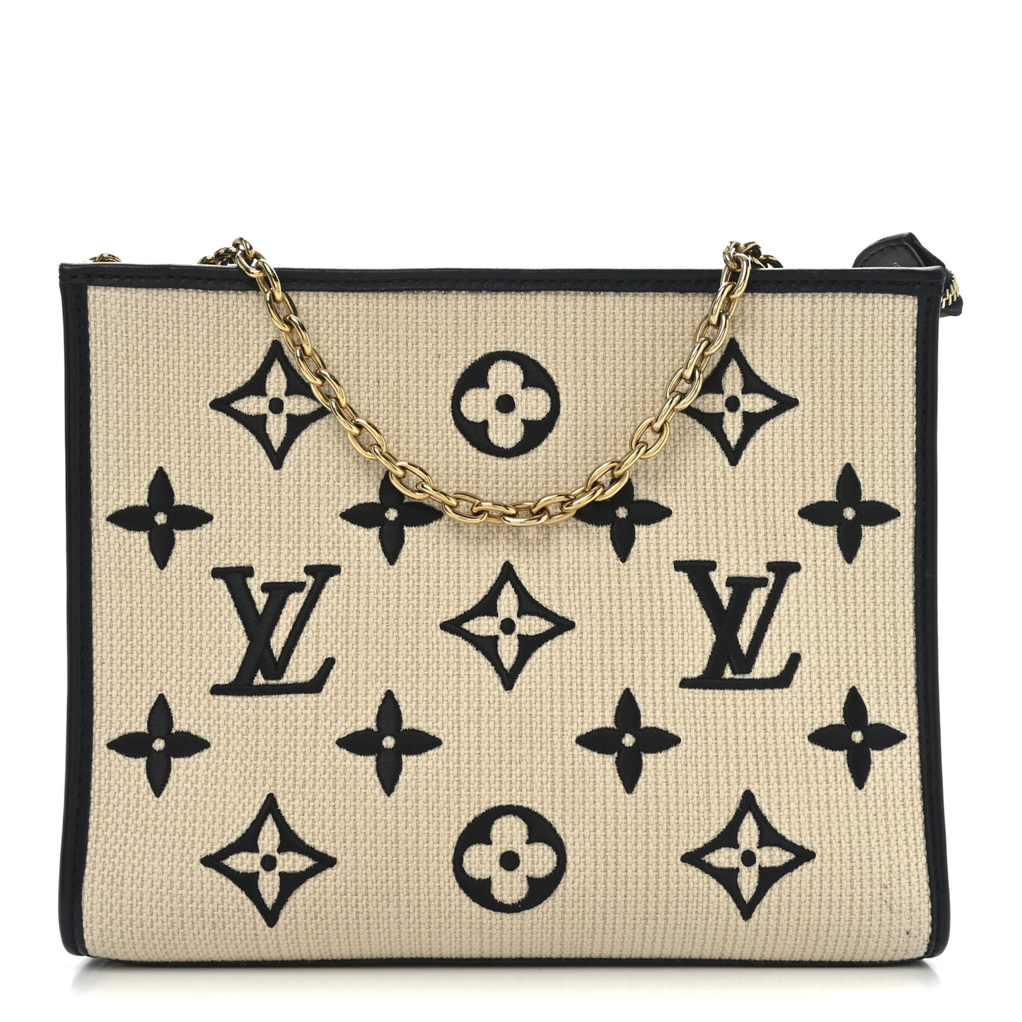 Raffia Calfskin Monogram Toiletry Pouch 26 On Chain Beige Black