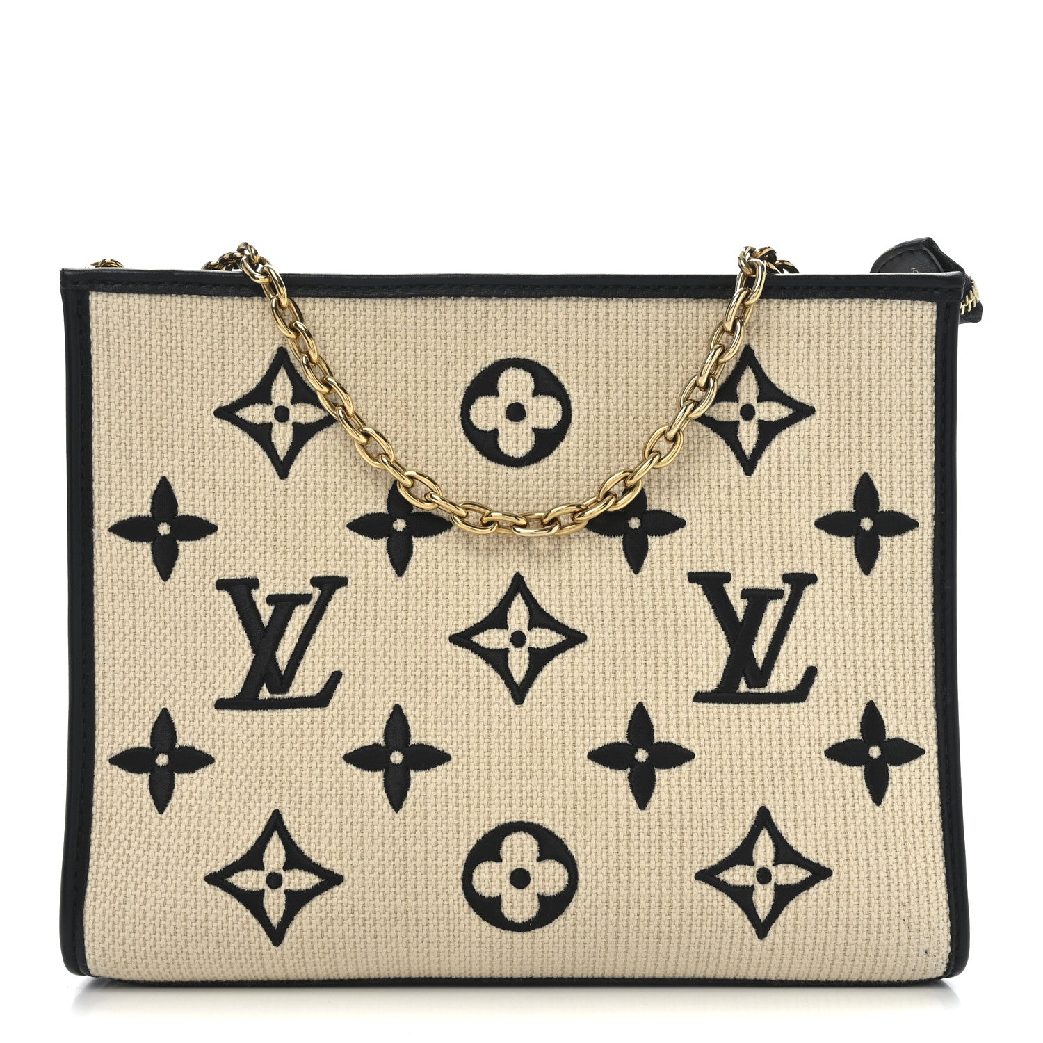 Louis Vuitton Raffia Calfskin Monogram Toiletry Pouch 26 On Chain Beige Black 1 of 10