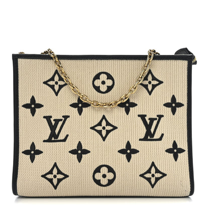 Louis Vuitton Raffia Calfskin Monogram Toiletry Pouch 26 On Chain Beige Black 1 of 10