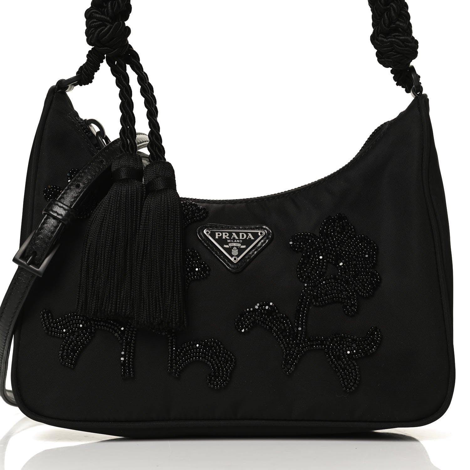 Prada Tessuto Nylon Beaded Ricamo Bag Black 8 of 11