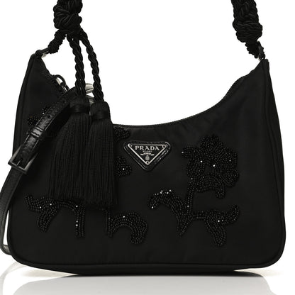 Prada Tessuto Nylon Beaded Ricamo Bag Black 8 of 11