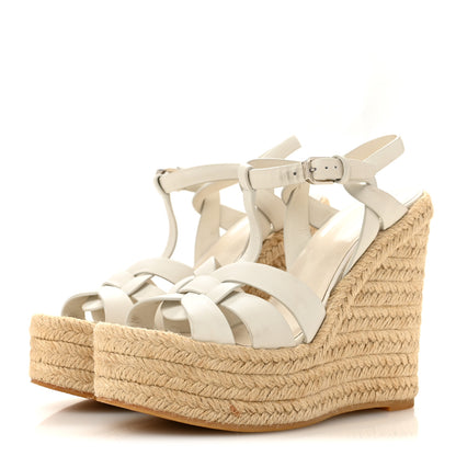 Saint Laurent Calfskin Tribute 95 Platform Espadrille Wedge Sandals 36 Porcellana 4 of 10