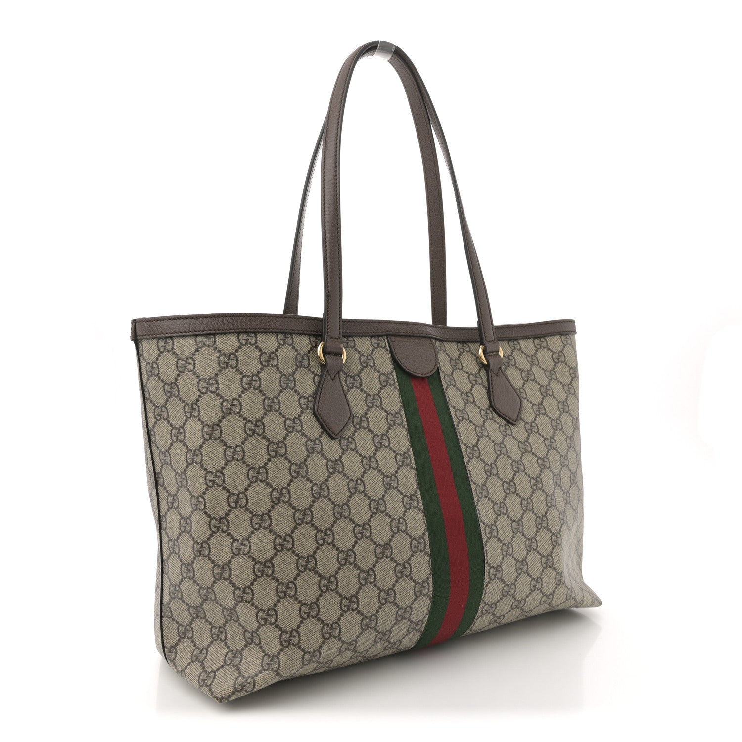 Gucci GG Supreme Monogram Textured Calfskin Web Medium Ophidia Shopping Tote Beige Ebony New Acero 4 of 21