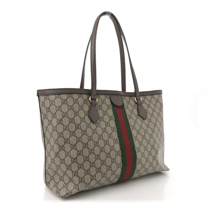 Gucci GG Supreme Monogram Textured Calfskin Web Medium Ophidia Shopping Tote Beige Ebony New Acero 4 of 21
