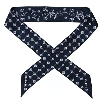 Chanel Silk CC Slim Bandeau Scarf Blue White 1 of 3