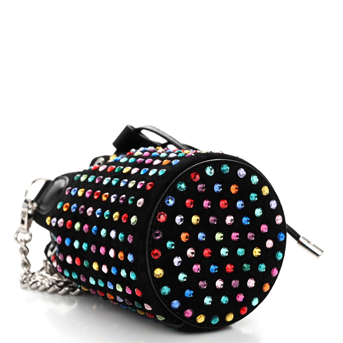 Calfskin Suede Strass Mini Marie Jane Bucket Black Multicolor