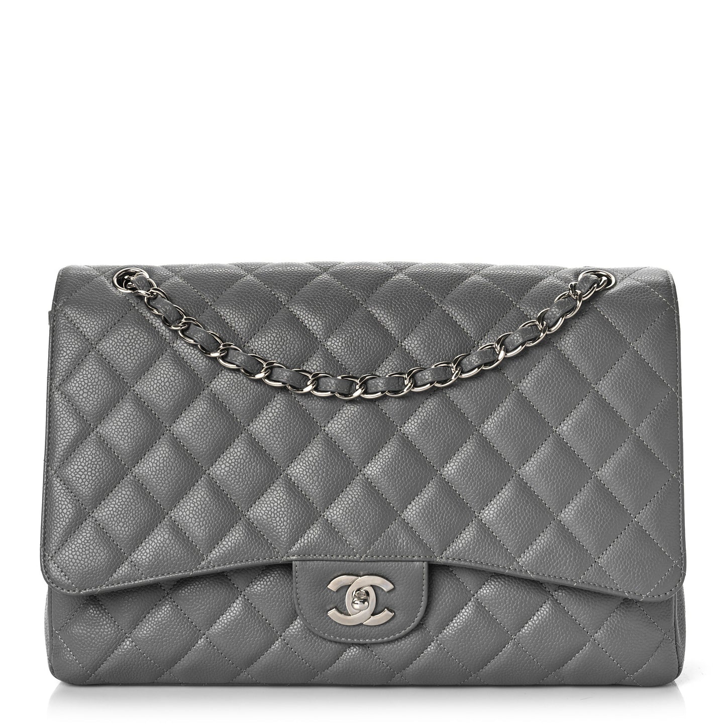 Caviar Quilted Maxi Single Flap Grey