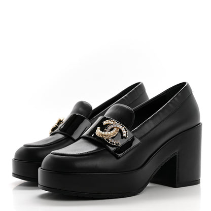 Chanel Lambskin Pearl Crystal Quilted CC Loafers 36 Black 3 of 9