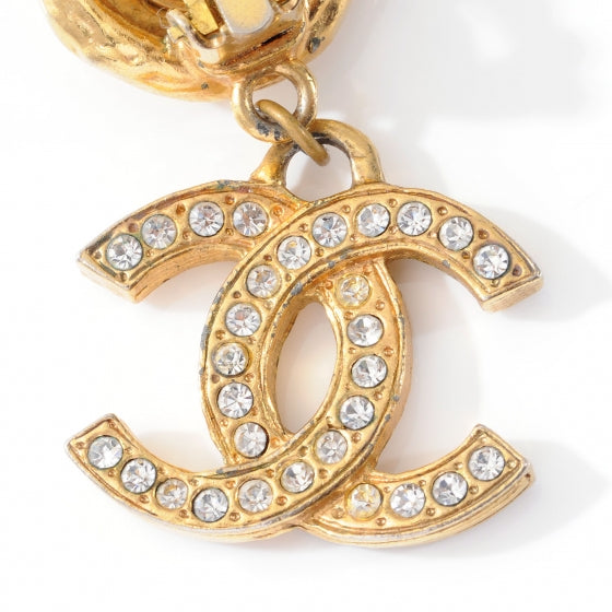 CC Crystal Large Clip On Earrings Gold