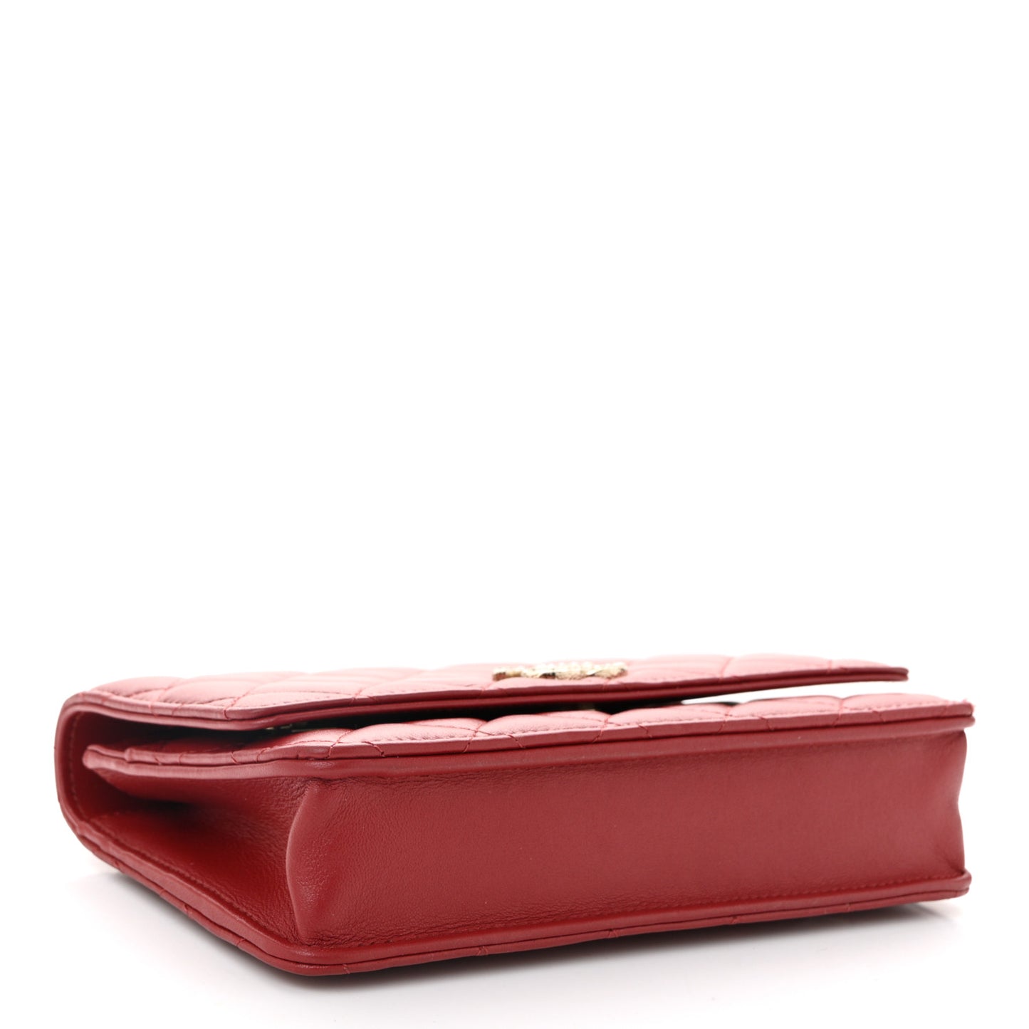 Lambskin Quilted Crystal Pearl CC Wallet On Chain WOC Burgundy