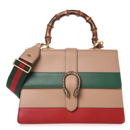Gucci Moon Calfskin Web Large Dionysus Bamboo Top Handle Bag Camelia Bright Evergreen Hibiscus Red 1 of 8