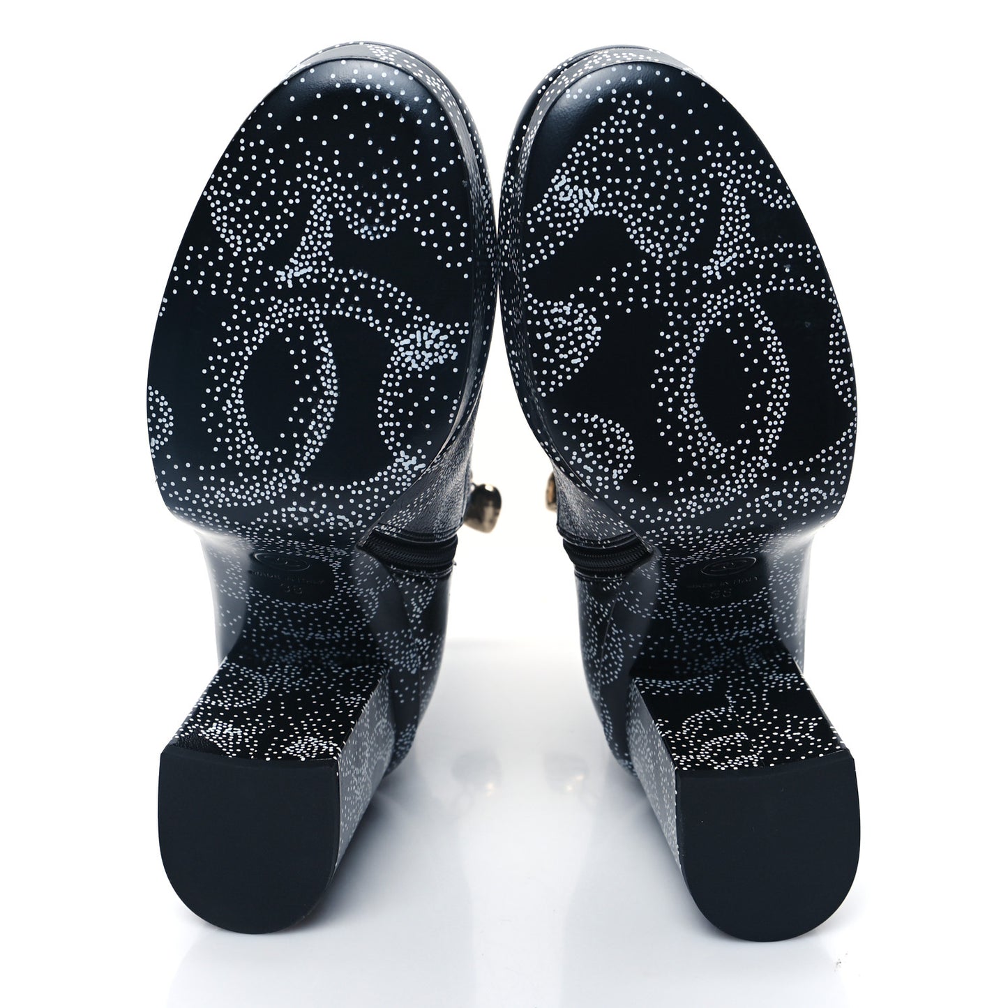 Calfskin Camellia Printed Ankle Boots 38 Black White