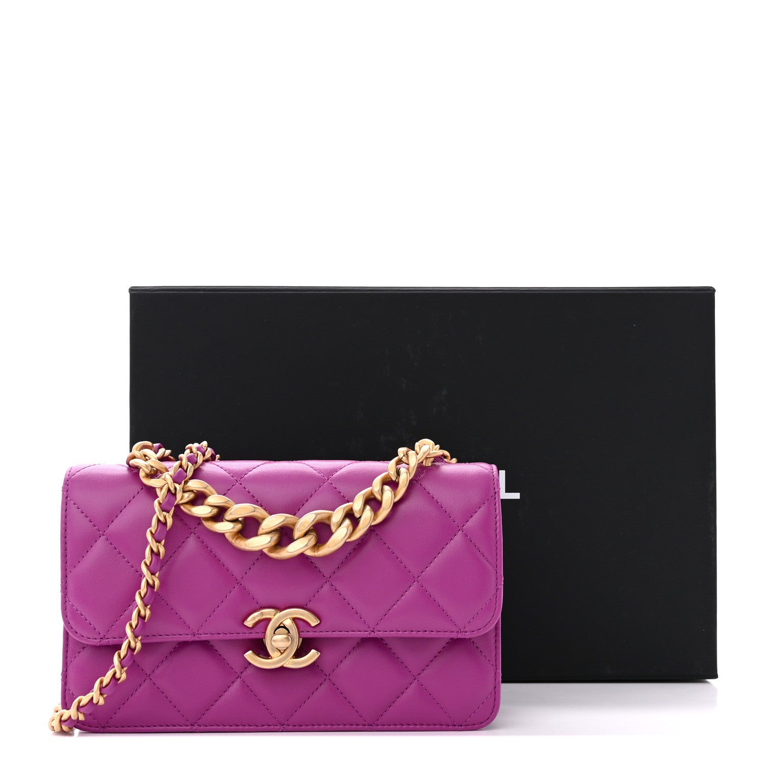 Chanel Calfskin Quilted Mini Dual Handle Chain Flap Bag Purple 14 of 14