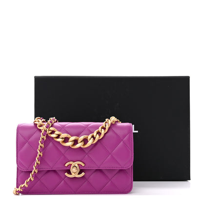 Chanel Calfskin Quilted Mini Dual Handle Chain Flap Bag Purple 14 of 14